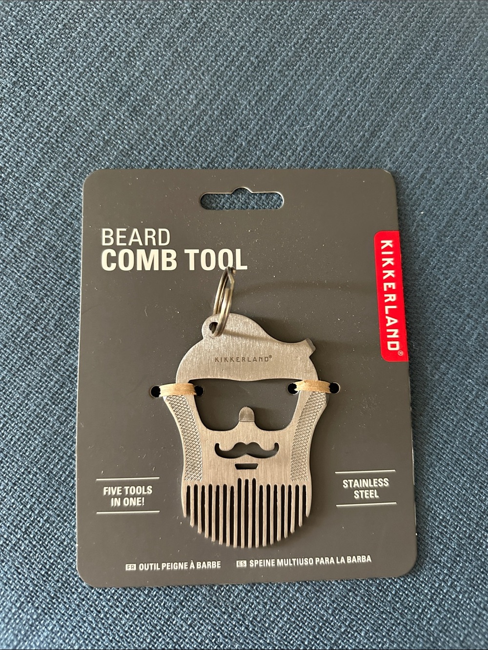 Kikkerland Silver Stainless Steel Beard Comb Tool Keychain